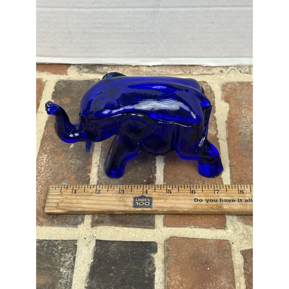 Tiara Glass Vintage Cobalt Blue Elephant Glass Candy Trinket Lidded Dish